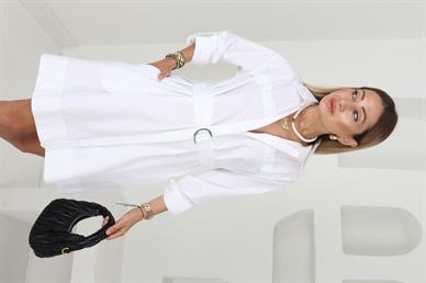 Beyaz Kemerli Oversize Gömlek Elbise