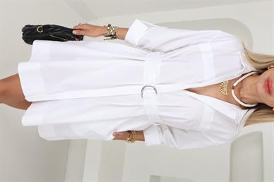 Beyaz Kemerli Oversize Gömlek Elbise