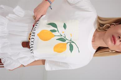 Beyaz Limon Baskılı Basic Tshirt