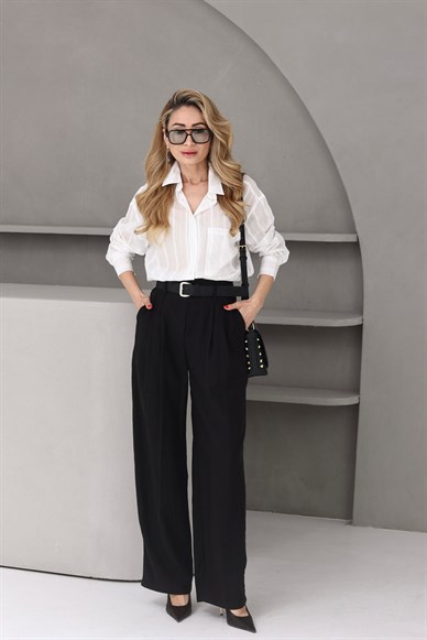 Beyaz Sim Çizgili Gömlek