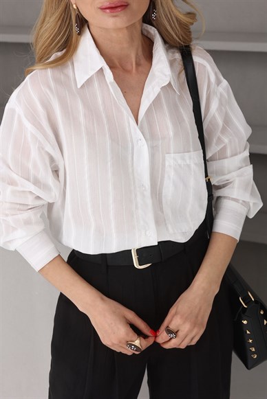 Beyaz Sim Çizgili Gömlek