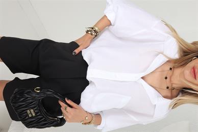 Beyaz Tek Cepli Vual Oversize Gömlek