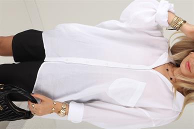 Beyaz Tek Cepli Vual Oversize Gömlek