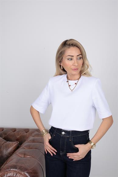 Beyaz Vatkalı Basic Tshirt