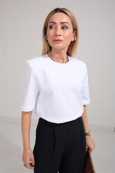 Beyaz Vatkalı Basic Tshirt
