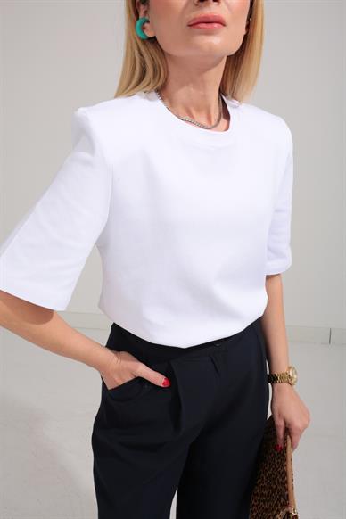 Beyaz Vatkalı Basic Tshirt