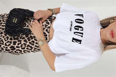 Beyaz Vogue Baskılı Tshirt