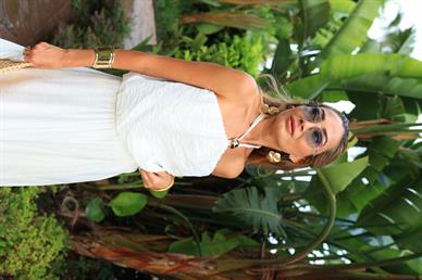 Beyaz Vual Kumaş Kimonolu Üçlü Takım