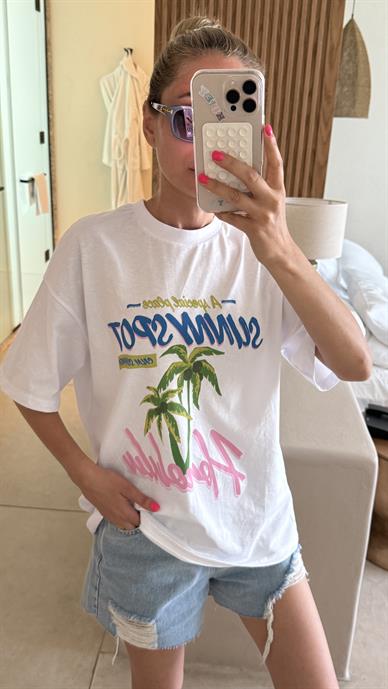 Bisiklet Yaka Ağaç Baskılı Tshirt