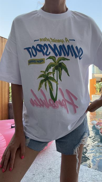 Bisiklet Yaka Ağaç Baskılı Tshirt