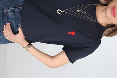 Bisiklet Yaka As Nakışlı Lacivert Tshirt