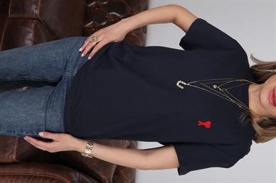 Bisiklet Yaka As Nakışlı Lacivert Tshirt