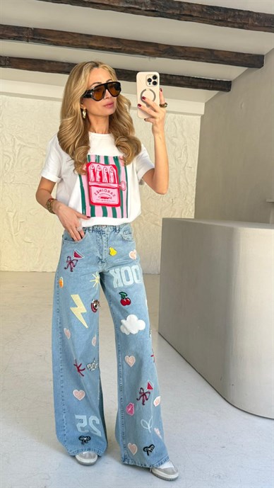 Bisiklet Yaka Balık  Baskılı Tshirt