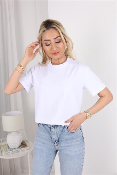 Bisiklet Yaka Basic Beyaz Kısa Tshirt