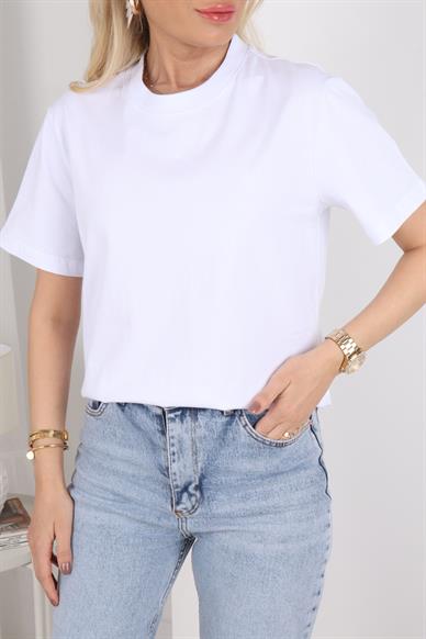 Bisiklet Yaka Basic Beyaz Kısa Tshirt