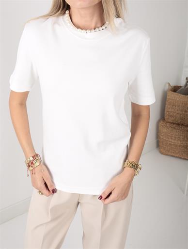 Bisiklet Yaka Basic Ekru Kısa Tshirt