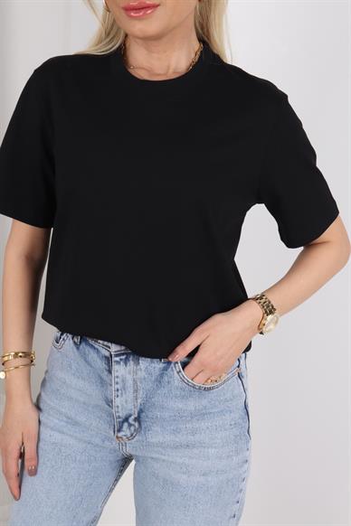 Bisiklet Yaka Basic Siyah Kısa Tshirt