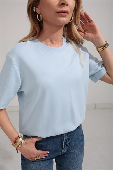 Bisiklet Yaka Bebe Mavi Basic Tshirt