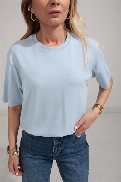 Bisiklet Yaka Bebe Mavi Basic Tshirt