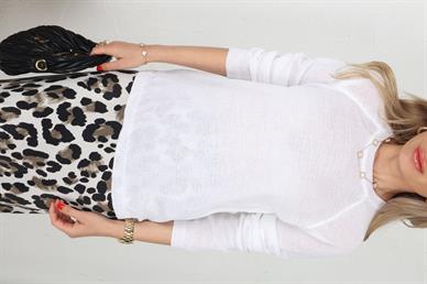 Bisiklet Yaka Beyaz Merserize Kazak