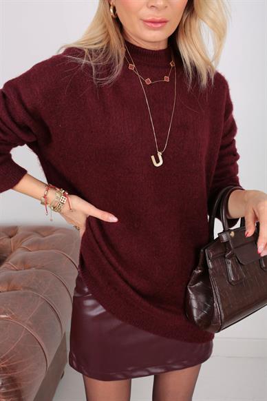 Bisiklet Yaka Bordo Basic Kazak