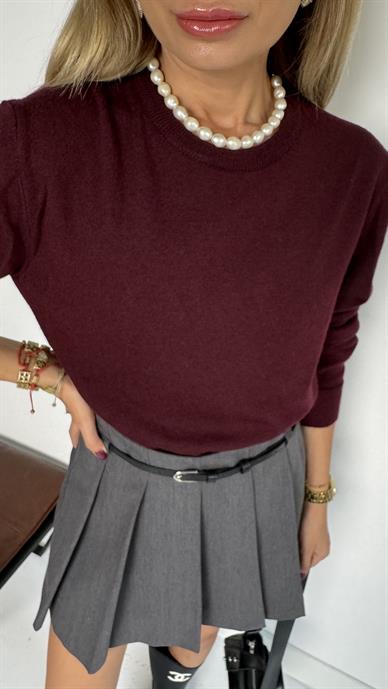 Bisiklet Yaka Bordo İnce Triko Kazak