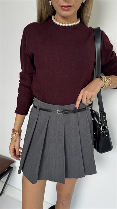 Bisiklet Yaka Bordo İnce Triko Kazak