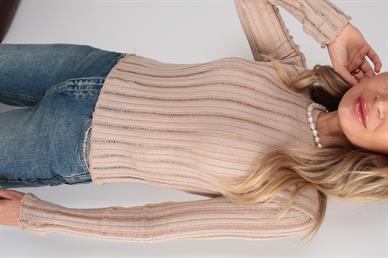 Bisiklet Yaka Camel Transparan Triko Kazak