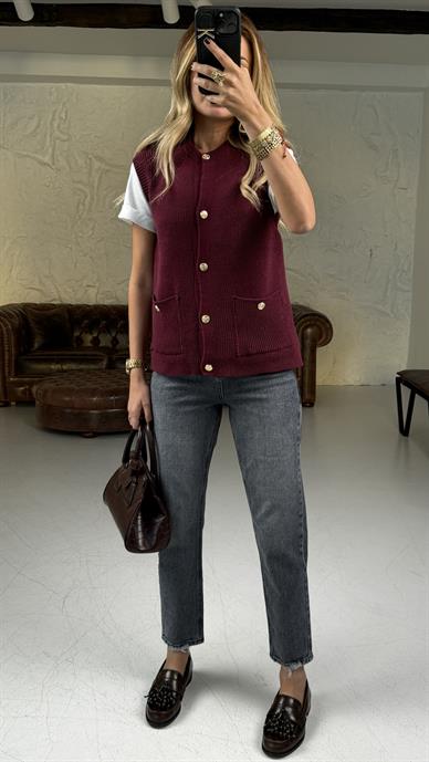 Bisiklet Yaka Cepli Bordo Yelek