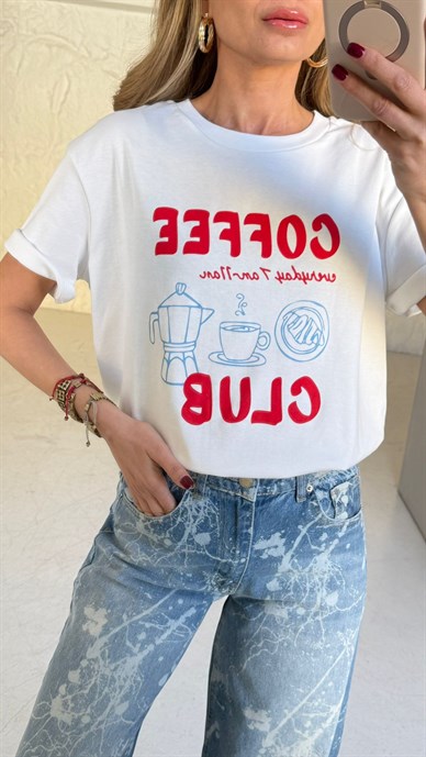 Bisiklet Yaka Coffee Baskılı Tshirt
