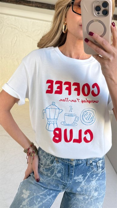 Bisiklet Yaka Coffee Baskılı Tshirt