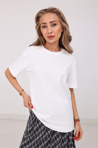 Bisiklet Yaka Ekru Basic Tshirt