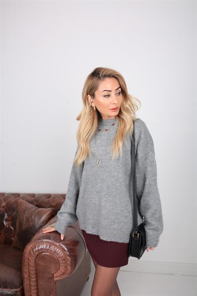 Bisiklet Yaka Gri Basic Kazak