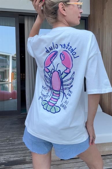 Bisiklet Yaka Istakoz Baskılı Tshirt