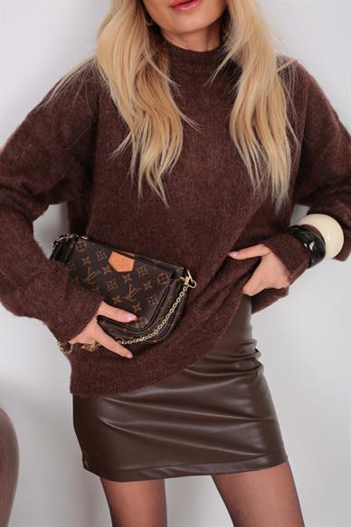 Bisiklet Yaka Kahve Basic Kazak