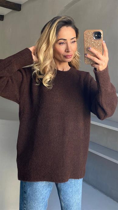 Bisiklet Yaka Kahve Basic Kazak