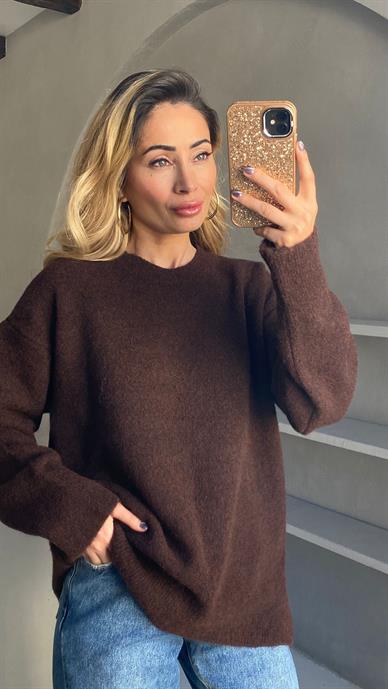 Bisiklet Yaka Kahve Basic Kazak