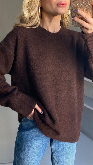 Bisiklet Yaka Kahve Basic Kazak