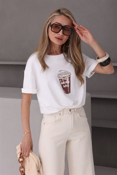 Bisiklet Yaka Kahve Baskılı Tshirt