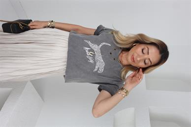 Bisiklet Yaka Kaplan Baskılı Yıkamalı Tshirt