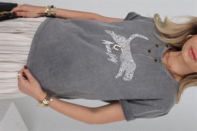 Bisiklet Yaka Kaplan Baskılı Yıkamalı Tshirt