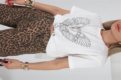 Bisiklet Yaka Kartal Baskılı Ekru Tshirt