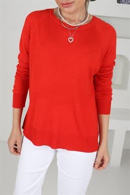 Bisiklet Yaka Kırmızı Mevsimlik Triko