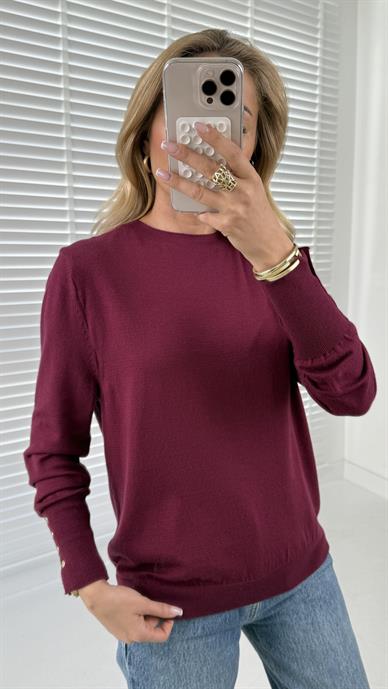 Bisiklet Yaka Kolu Droplu Bordo Kazak