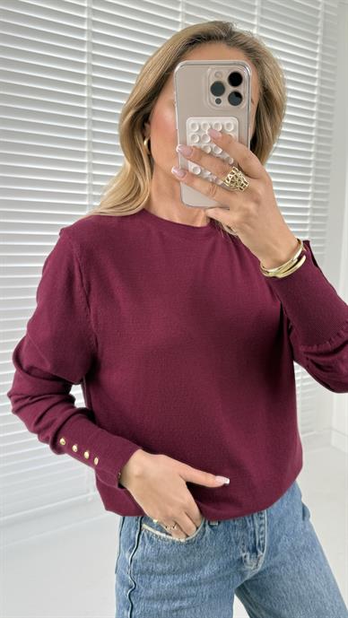 Bisiklet Yaka Kolu Droplu Bordo Kazak