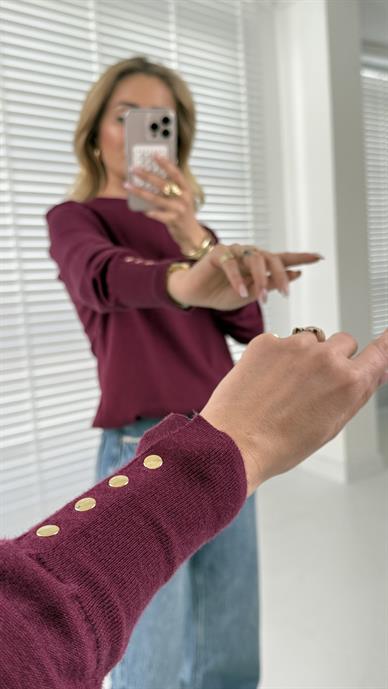 Bisiklet Yaka Kolu Droplu Bordo Kazak