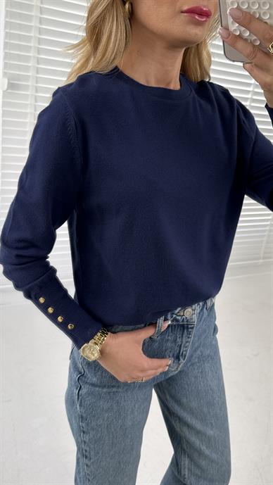 Bisiklet Yaka Kolu Droplu Lacivert Kazak