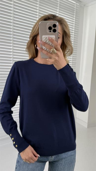 Bisiklet Yaka Kolu Droplu Lacivert Kazak