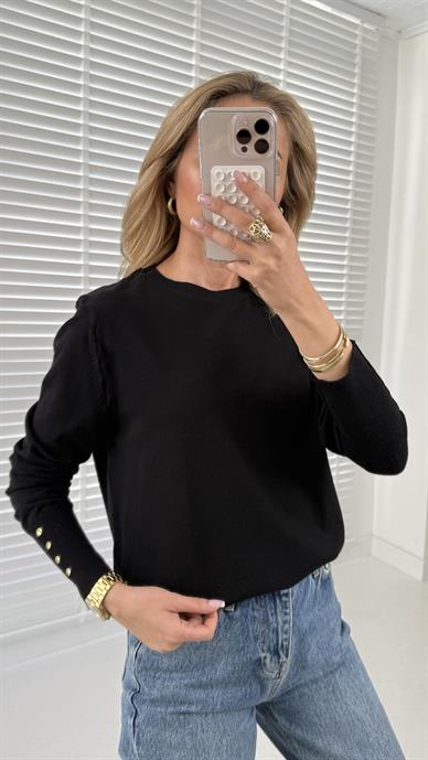 Bisiklet Yaka Kolu Droplu Siyah Kazak