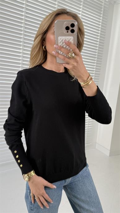 Bisiklet Yaka Kolu Droplu Siyah Kazak